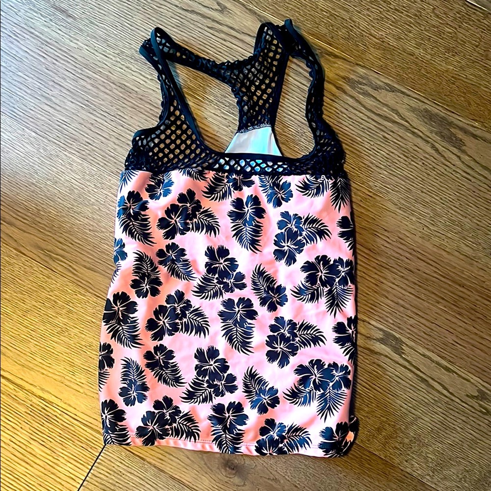 Pink and Black Floral Swim Top